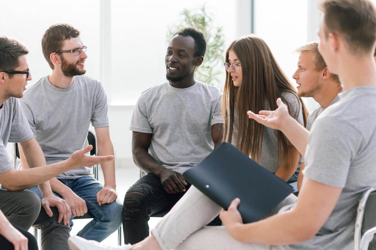 diverse group in a group therapy setting during rehab in San Francisco